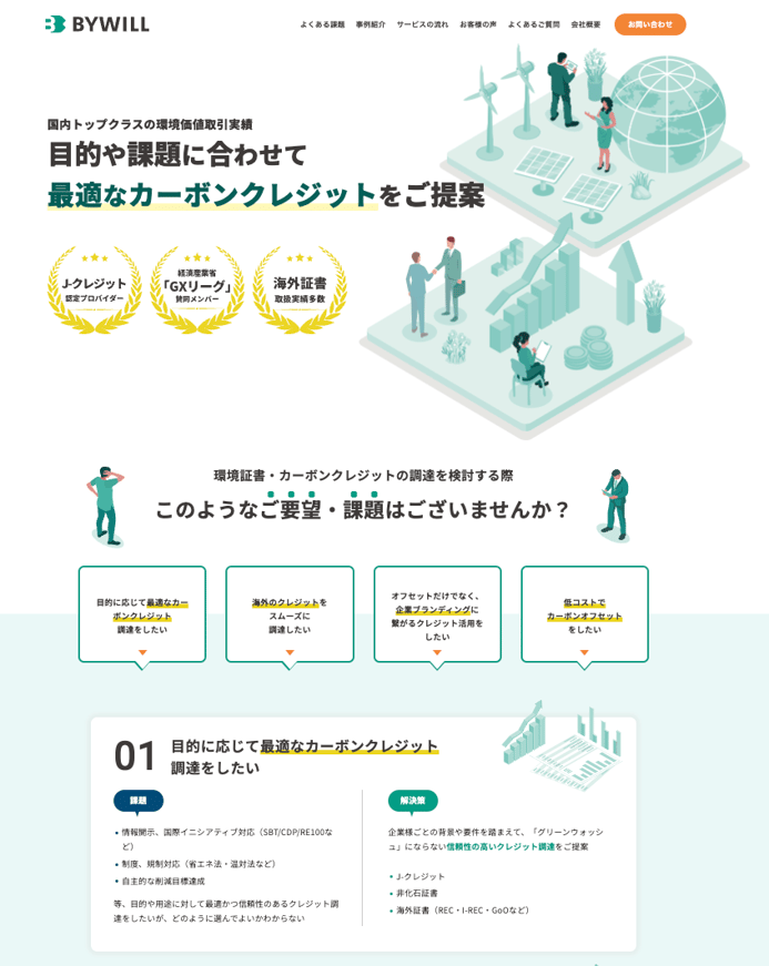 実際に作成した環境価値取引に関する広告配信用のランディングページ