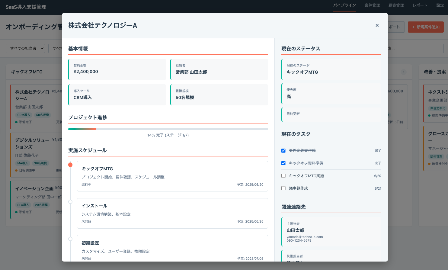 導入プロジェクトの詳細進捗管理